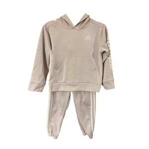 Adidas Kids 4T Tracksuit Set Beige Fleece Hoodie and Joggers 2 Piece Set